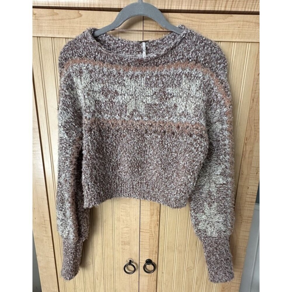 Free People Snowflake Cropped In Gingerbread Combo Pullover Sweater Size XS Soft - Picture 2 of 5